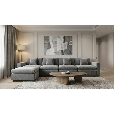Rosedale 4PC Modular Sectional with Reversible Ottoman In Grey Velvet