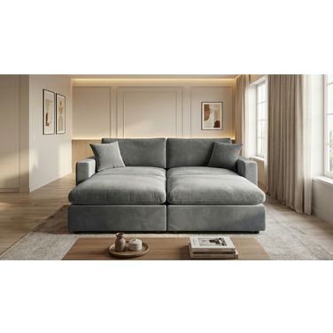 Rosedale Modular Loveseat with 2 Ottoman In Grey Velvet