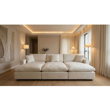 Rosedale Modular Sofa with 3 Ottoman In Beige Velvet
