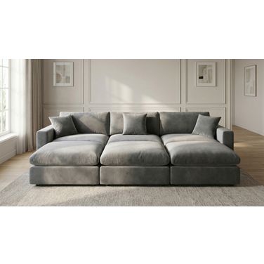 Rosedale Modular Sofa with 3 Ottoman In Grey Velvet
