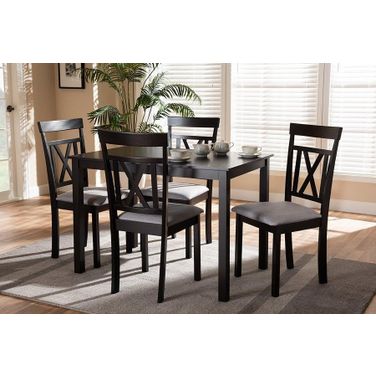Rosie Modern And Contemporary Espresso Brown Finished And Grey Fabric Upholstered 5-Piece Dining Set