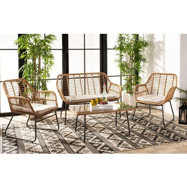 Roston 4 Piece Living Set In Natural and Beige