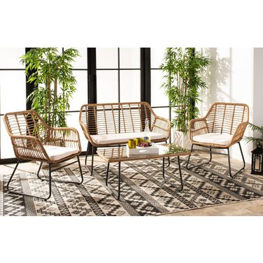 Roston 4 Piece Living Set In Natural and White