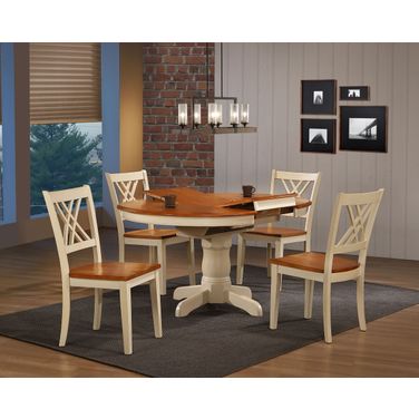 Round Double X- Back 5-Piece Dining Set In Caramel and Biscotti