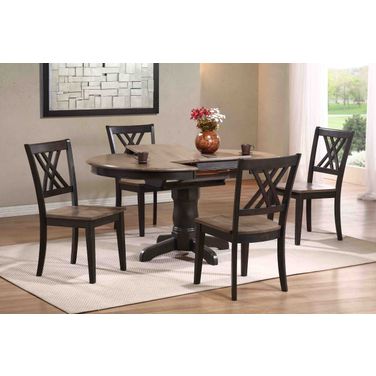 Round Double X- Back 5-Piece Dining Set In Grey Stone and Black Stone