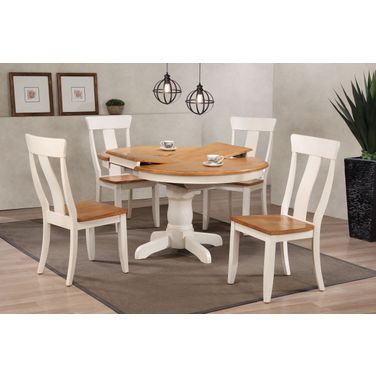 Round Panel Back 5-Piece Dining Set In Caramel and Biscotti