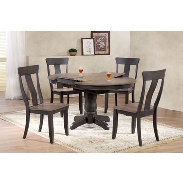 Round Panel Back 5-Piece Dining Set In Grey Stone and Black Stone
