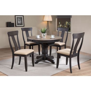 Round Panel Back Upholstered 5-Piece Dining Set In Grey Stone and Black Stone