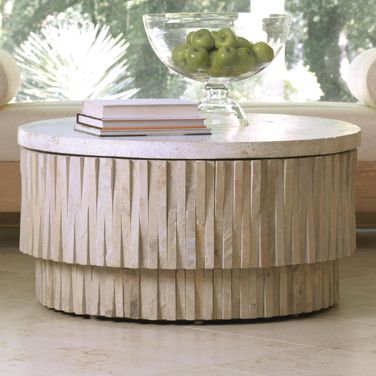 Round Teeter Totter Stone Cocktail Table In Beige