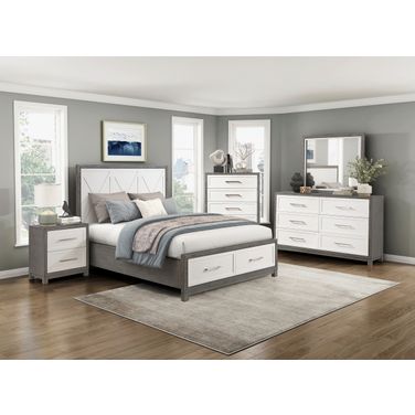 Rowan Platform Bedroom Set with Footboard Storage In Gray and Ivory