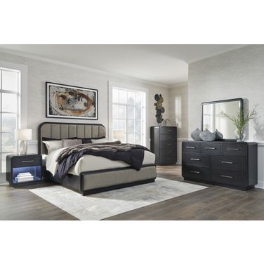 Rowanbeck Panel Bedroom Set In Black and Gray