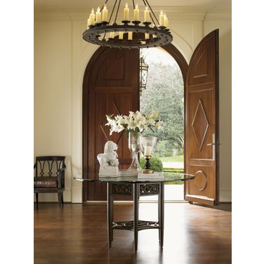 Royal Kahala Sugar And Lace Dining Table with 54 Inch Glass Top In Kona Blend