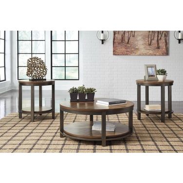 Roybeck Light Brown and Bronze 3 Piece Occasional Table Set