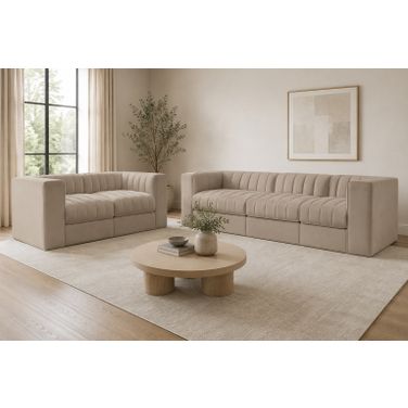 Rummi Upholstered Modular Living Room Set  In Beige
