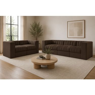 Rummi Upholstered Modular Living Room Set In Brown