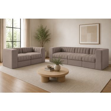 Rummi Upholstered Modular Living Room Set In Taupe