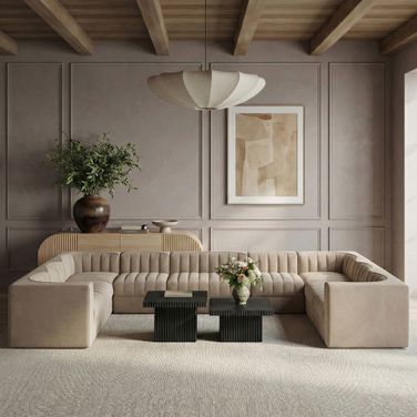 Rummi Velvet Performance Fabric Upholstered 10-Piece Modular Sectional In Beige