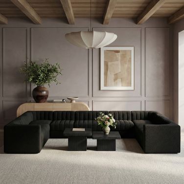 Rummi Velvet Performance Fabric Upholstered 10-Piece Modular Sectional In Black