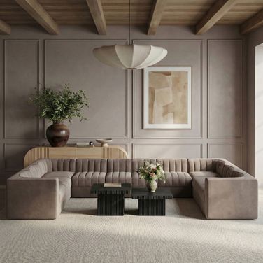 Rummi Velvet Performance Fabric Upholstered 10-Piece Modular Sectional In Taupe