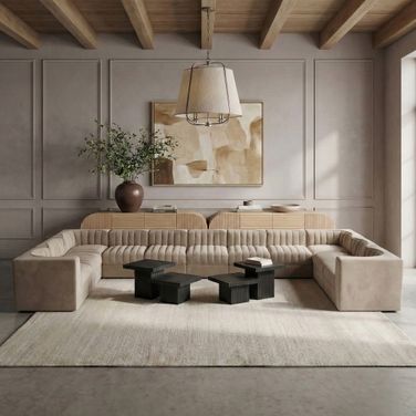 Rummi Velvet Performance Fabric Upholstered 11-Piece Modular Sectional In Beige