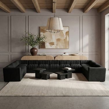 Rummi Velvet Performance Fabric Upholstered 11-Piece Modular Sectional In Black