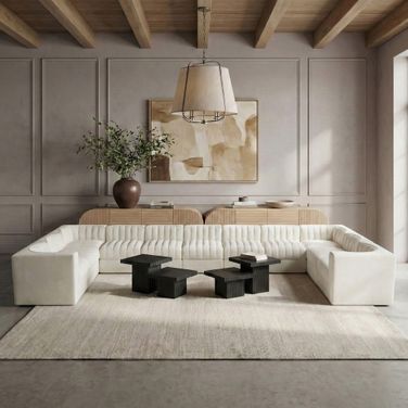 Rummi Velvet Performance Fabric Upholstered 11-Piece Modular Sectional In Cream