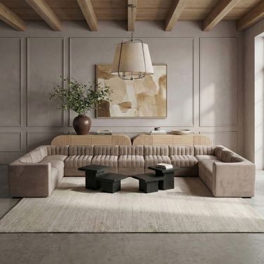 Rummi Velvet Performance Fabric Upholstered 11-Piece Modular Sectional In Taupe
