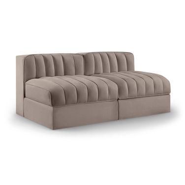 Rummi Velvet Performance Fabric Upholstered 2-Piece Modular Loveseat In Taupe