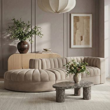 Rummi Velvet Performance Fabric Upholstered 3-Piece Modular Sectional In Beige