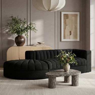 Rummi Velvet Performance Fabric Upholstered 3-Piece Modular Sectional In Black