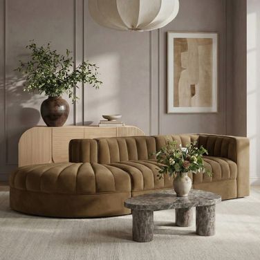 Rummi Velvet Performance Fabric Upholstered 3-Piece Modular Sectional In Saddle
