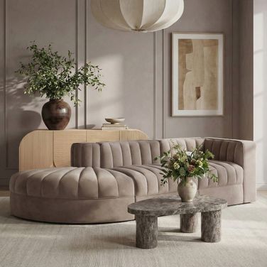 Rummi Velvet Performance Fabric Upholstered 3-Piece Modular Sectional In Taupe
