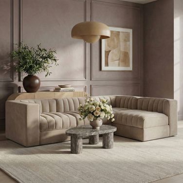 Rummi Velvet Performance Fabric Upholstered 4-Piece Modular Sectional In Beige