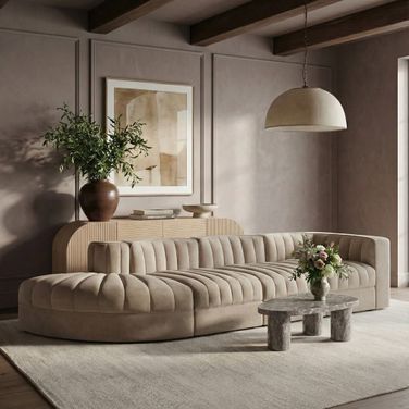 Rummi Velvet Performance Fabric Upholstered 4-Piece Modular Sectional In Beige