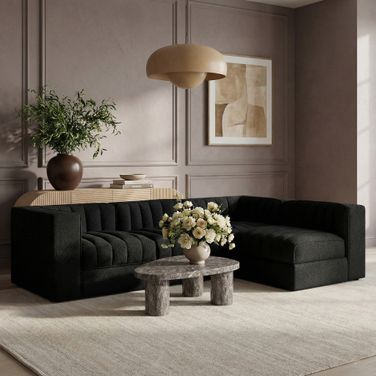Rummi Velvet Performance Fabric Upholstered 4-Piece Modular Sectional In Black