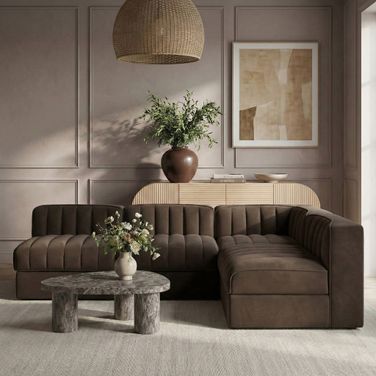 Rummi Velvet Performance Fabric Upholstered 4-Piece Modular Sectional In Brown