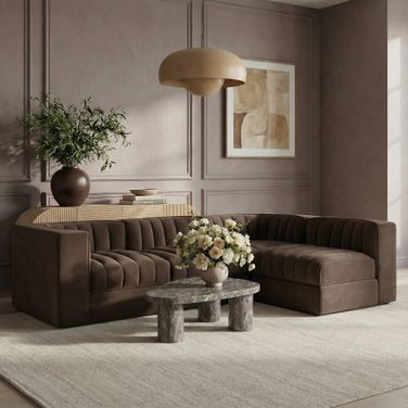 Rummi Velvet Performance Fabric Upholstered 4-Piece Modular Sectional In Brown