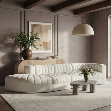 Rummi Velvet Performance Fabric Upholstered 4-Piece Modular Sectional In Cream