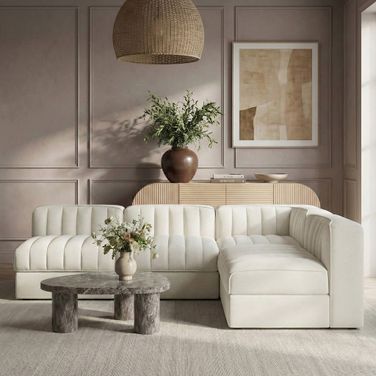 Rummi Velvet Performance Fabric Upholstered 4-Piece Modular Sectional In Cream