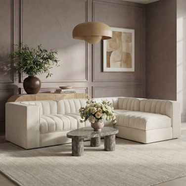 Rummi Velvet Performance Fabric Upholstered 4-Piece Modular Sectional In Cream
