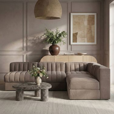 Rummi Velvet Performance Fabric Upholstered 4-Piece Modular Sectional In Taupe