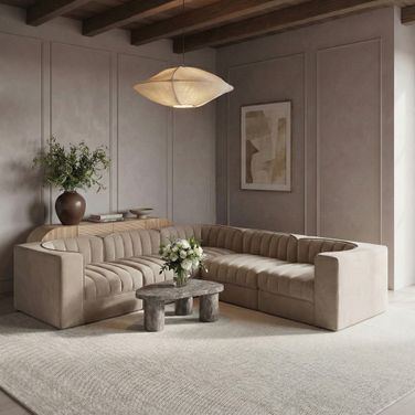 Rummi Velvet Performance Fabric Upholstered 5-Piece Modular Sectional In Beige