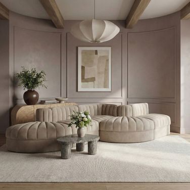Rummi Velvet Performance Fabric Upholstered 5-Piece Modular Sectional In Beige