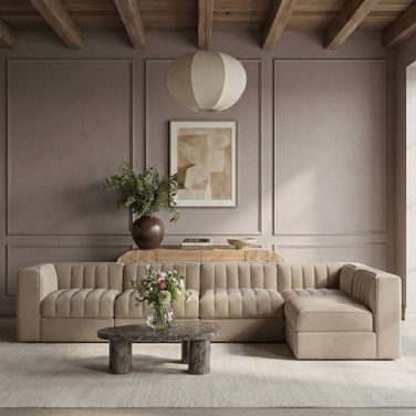 Rummi Velvet Performance Fabric Upholstered 5-Piece Modular Sectional In Beige
