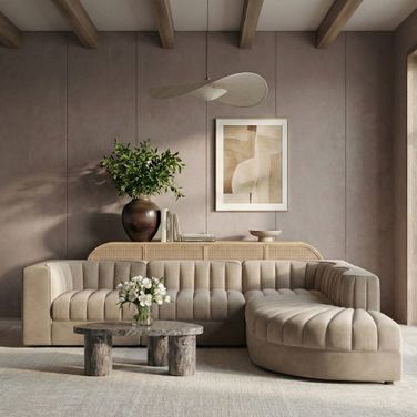 Rummi Velvet Performance Fabric Upholstered 5-Piece Modular Sectional In Beige