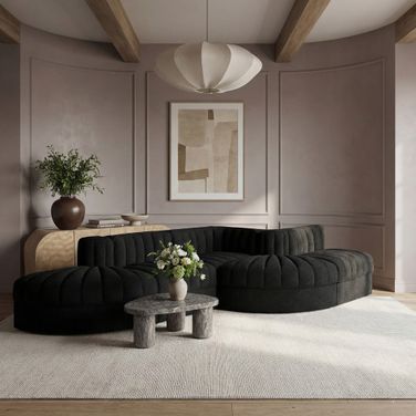Rummi Velvet Performance Fabric Upholstered 5-Piece Modular Sectional In Black