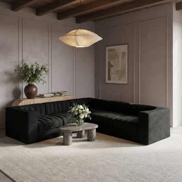 Rummi Velvet Performance Fabric Upholstered 5-Piece Modular Sectional In Black