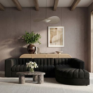 Rummi Velvet Performance Fabric Upholstered 5-Piece Modular Sectional In Black
