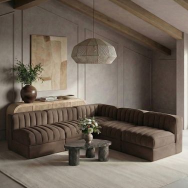 Rummi Velvet Performance Fabric Upholstered 5-Piece Modular Sectional In Brown