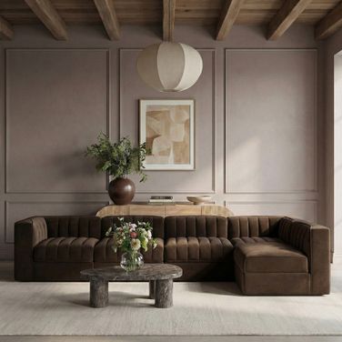 Rummi Velvet Performance Fabric Upholstered 5-Piece Modular Sectional In Brown
